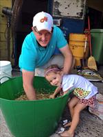 Jessica Taylor helping Michael mix the feeds on the Gold Coast