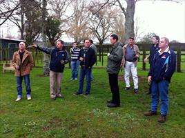 John Thompson of Rich Hill Stud explaining the history of the farm to the group