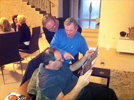 Afternoon at the Hawkes' - Kevin , John and Michael study the form guide