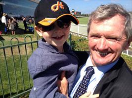 Lachlan and his Grandfather at Caulfied celebrating Rainbow Styling's win