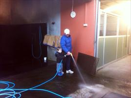 Lachlan helping his grandpa clean up