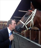 Michael and All Too Hard showing Bromance after his win in The ALL AGED Stks