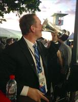 Winners are grinners Michael enjoying the Champagne out of Zephyrons @Channel7 Premiers Cup @BrisRacingClub Doomben