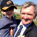 Lachlan and his Grandfather at Caulfied celebrating Rainbow Styling's win